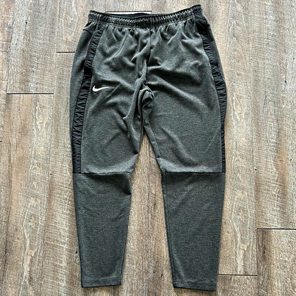 Nike Dri-FIT Tapered Jogger Sweatpants Mens size L Gray Black Panel Athletic
